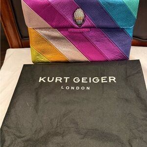 Kurt Geiger Pink and Purple Striped Clutch